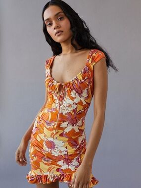 Urban Outfitters Orange Pink Yellow Floral Mini Dress
